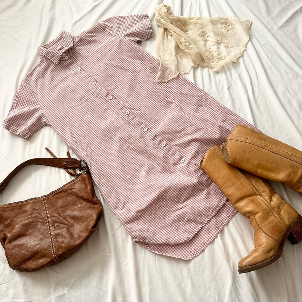 Pink Cotton Gingham Shirt Dress